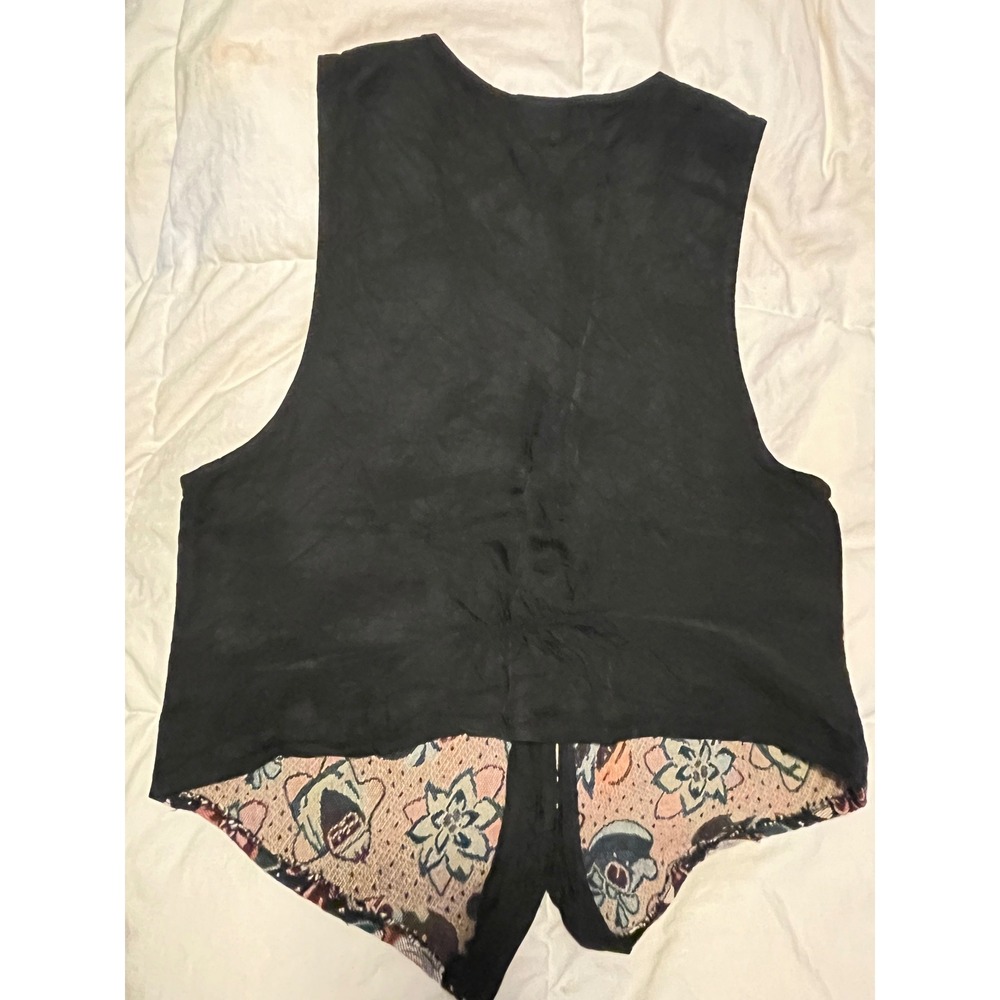 Holiday Time Women's Christmas Snowman Poinsettia Tapestry Vest Black vintage - Picture 5 of 7